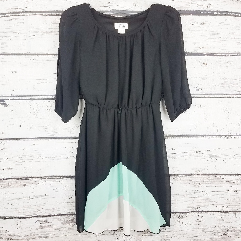 Sweet Storm color block black teal and white dress